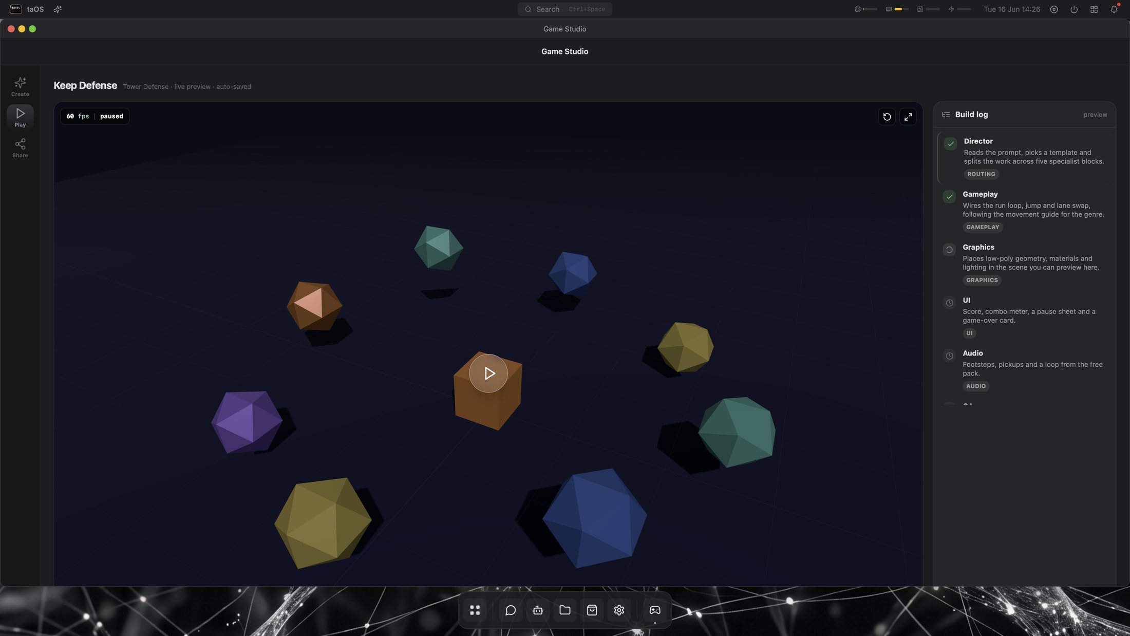 A 3D tower-defense game built by Game Studio, playing in the browser