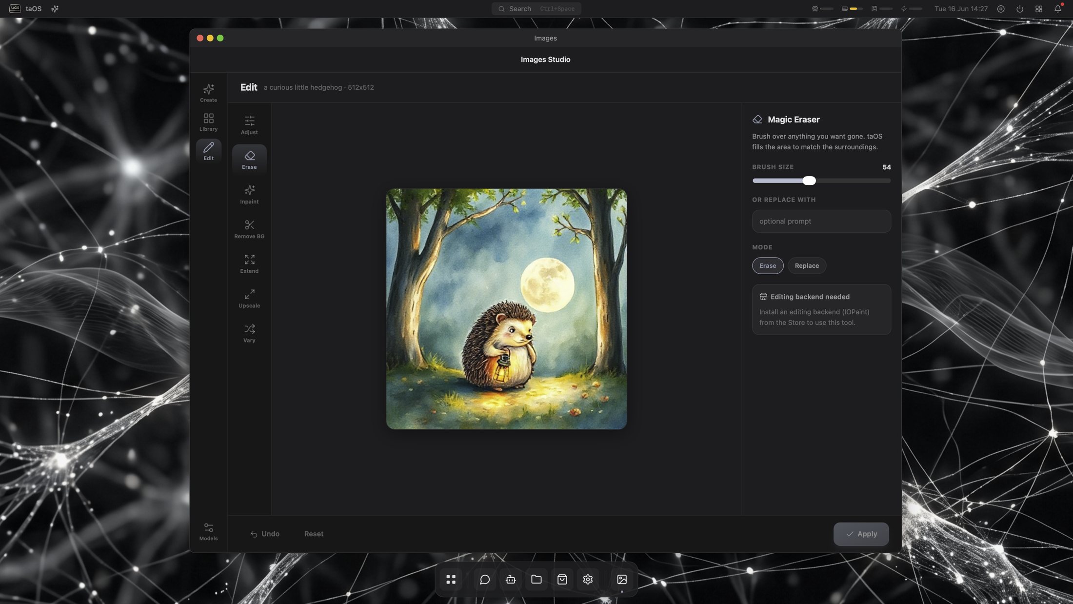 Images Studio editing a generated image with the magic eraser